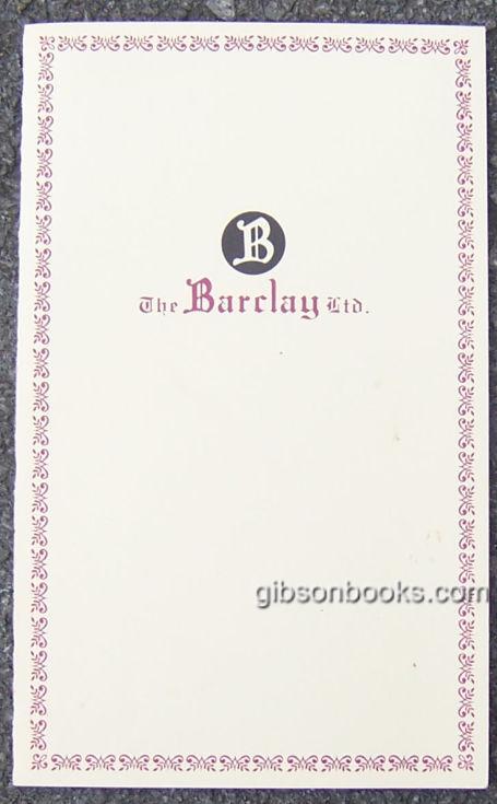 VINTAGE MENU FROM THE BARCLAY LTD. RESTUARANT