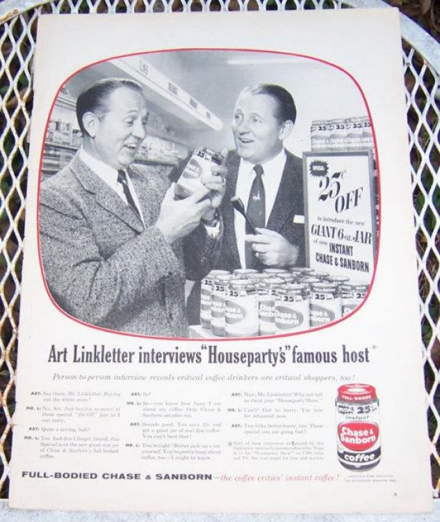 1956 ART LINKLETTER CHASE AND SANBORN COFFEE LIFE MAGAZINE ADVERTISEMENT