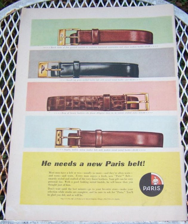 1956 PARIS BELT CHRISTMAS LIFE MAGAZINE ADVERTISEMENT