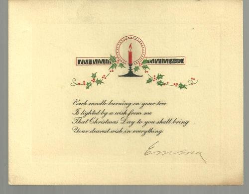 VINTAGE MERRY CHRISTMAS CARD WITH CANDLE AND HOLLY