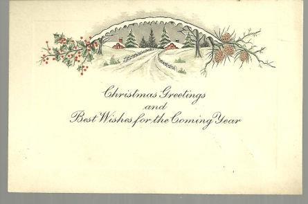 VINTAGE CHRISTMAS GREETINGS CARD WITH SNOWY LANDSCAPE