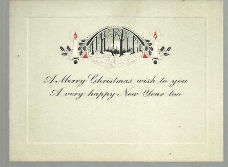 VINTAGE MERRY CHRISTMAS CARD WITH CANDLES AND SNOW