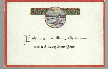 VINTAGE MERRY CHRISTMAS CARD WITH SNOWY LANDSCAPE