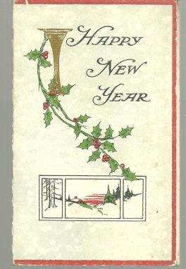 VICTORIAN NEW YEAR GREETING CARD WITH HOLLY AND SNOW