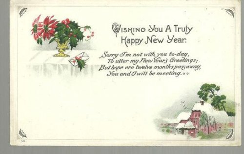 WISHING YOU A TRULY HAPPY NEW YEAR POSTCARD WITH SNOW