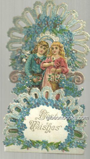 VICTORIAN FOLD OUT BEST WISHES CARD WITH BOY AND GIRL