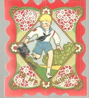 VICTORIAN VALENTINE WITH BOY PLAYING WITH DOG ON FRONT