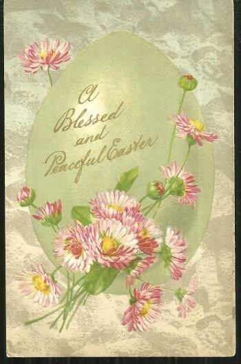 BLESSED AND PEACEFUL EASTER POSTCARD WITH PINK FLOWERS