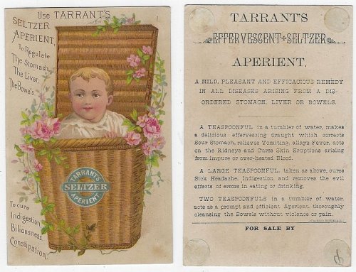 VICTORIAN TRADE CARD FOR TARRANT'S SELTZER APERIENT WITH BABY IN BASKET