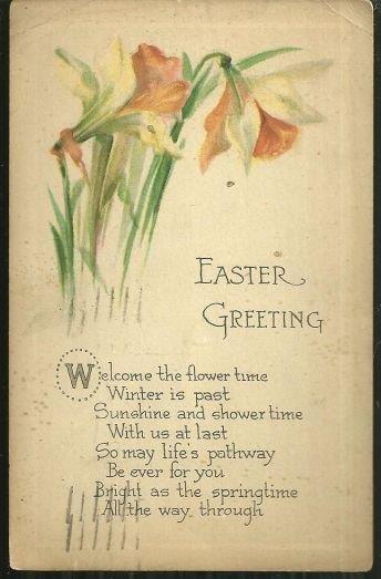 EASTER GREETINGS POSTCARD WITH DAFFODILS