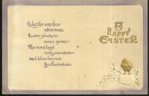 HAPPY EASTER POSTCARD WITH GOLD CHICK