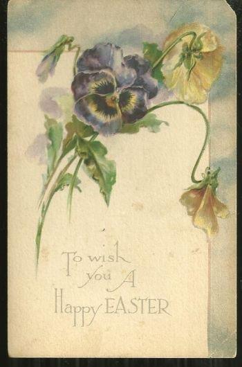 HAPPY EASTER POSTCARD WITH PANSY BOUQUET