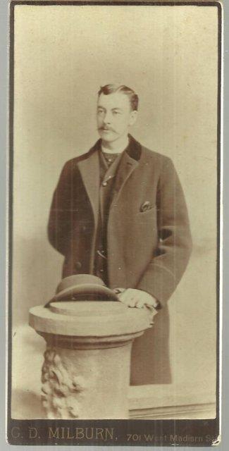 MAN IN OVERCOAT WITH HAT LARGE CABINET CARD