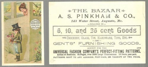 VICTORIAN TRADE CARD FOR UNIVERSAL FASHION COMPANY WITH BOY AND GIRL
