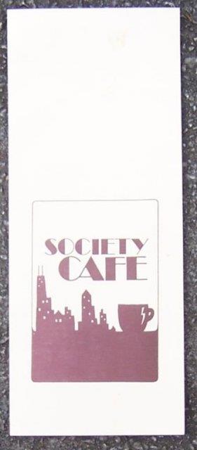 VINTAGE MENU FROM SOCIETY CAFE, CHICAGO, ILLINOIS