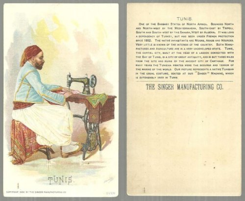 VICTORIAN TRADE CARD FOR SINGER SEWING MACHINE WITH TUNIS