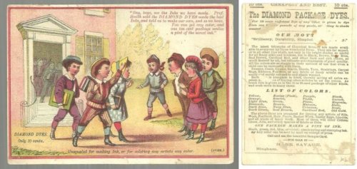 VICTORIAN TRADE CARD FOR DIAMOND DYES WITH SCHOOL CHILDREN