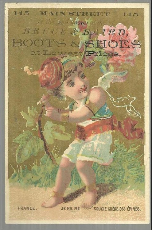 VICTORIAN TRADE CARD FOR BRUCE AND BAIRD BOOTS AND SHOE