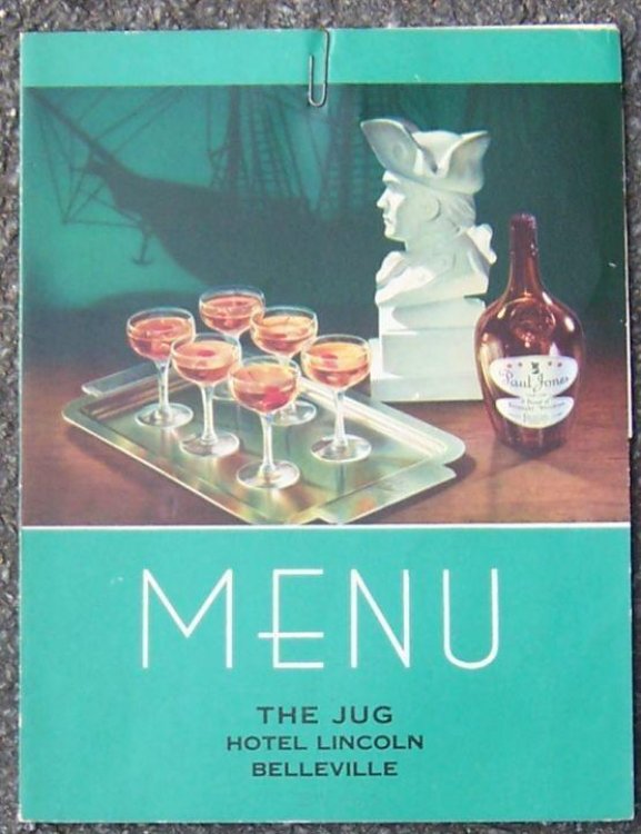 VINTAGE MENU FOR THE JUG, HOTEL LINCOLN, BELLEVILLE, ILLINOIS