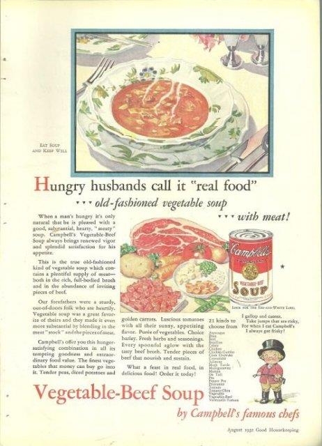1932 GOOD HOUSEKEEPING MAGAZINE COLOR ADVERTISEMENT FOR CAMPBELL'S VEGETABLE-BEEF SOUP