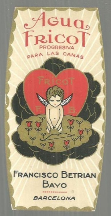 VINTAGE LABEL FOR AGUA FRICOT PERFUME, BARCELONA, SPAIN
