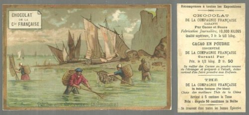 VICTORIAN TRADE CARD FOR CHOCOLAT DE LA CIE FRANCAISE WITH FISHERMEN