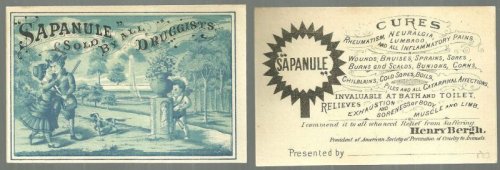VICTORIAN TRADE CARD FOR SAPANULE WITH COUPLE SHOT BY CUPID