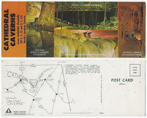 VINTAGE OVERSIZE POSTCARD FOR CATHEDRAL CAVERNS, ALABAMA
