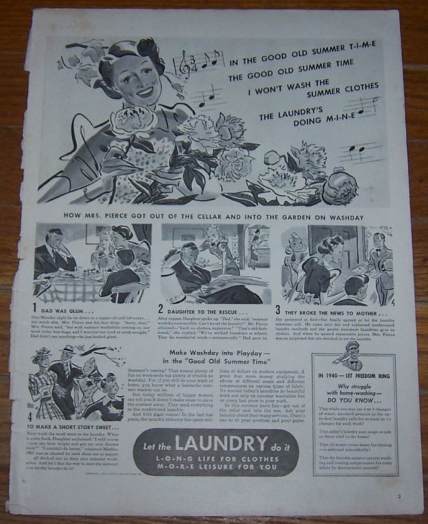 1940 SUMMER LAUNDRY MAGAZINE ADVERTISMENT