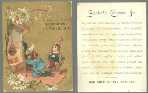 VICTORIAN TRADE CARD FOR SANFORD'S CAMPHOR ICE WITH COURTING COUPLE