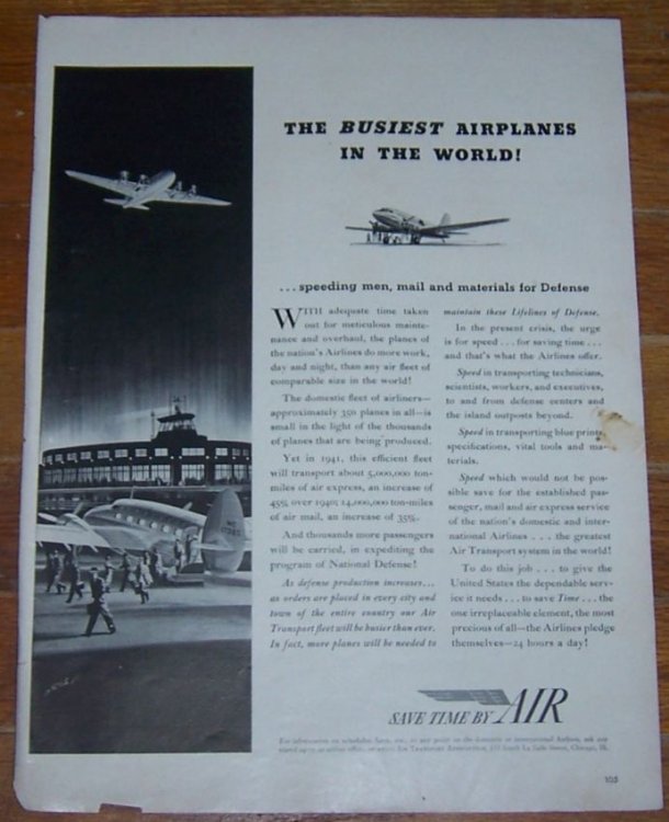 1941 AIR TRANSPORT WORLD WAR II LIFE MAGAZINE ADVERTISEMENT