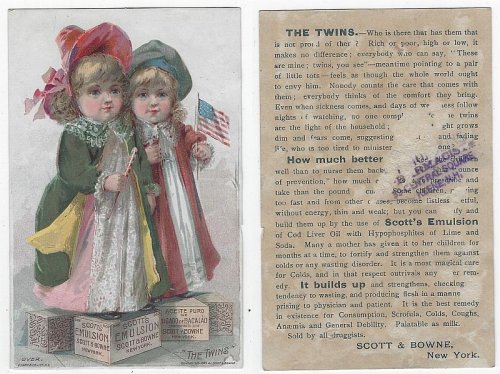 VICTORIAN TRADE CARD FOR SCOTT'S EMULSION, WITH THE TWINS