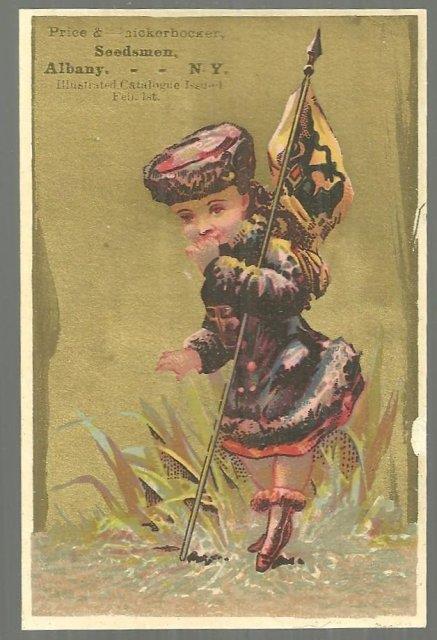 VICTORIAN TRADE CARD FOR PRICE AND KNICKERBOCKER SEEDSMEN, ALBANY, NEW YORK WITH LOVELY GIRL