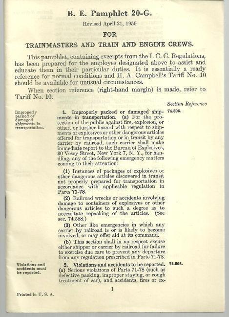 B.E. PAMPHLET 20-G FOR TRAINMASTERS AND TRAIN AND ENGINE CREWS