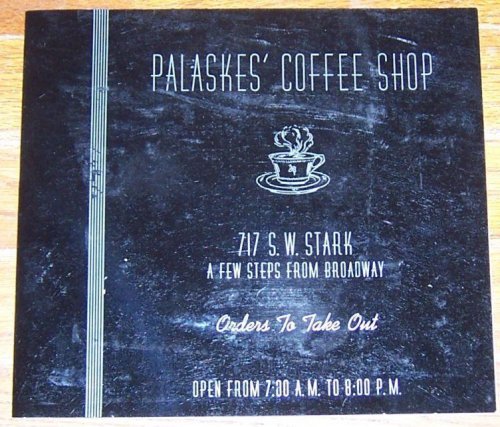 VINTAGE MENU FOR PALASKES' COFFEE SHOP, PORTLAND, OREGON