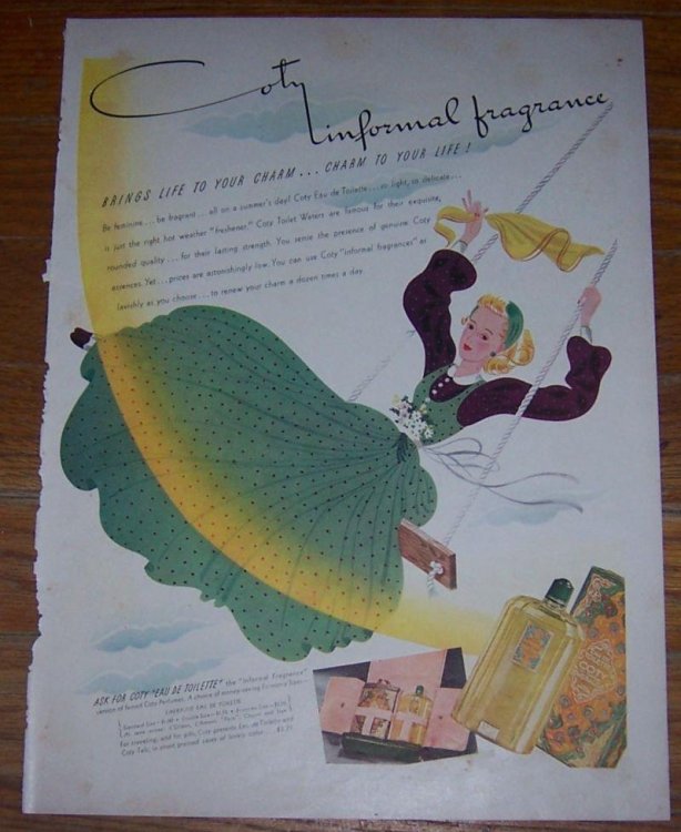 1940 COTY INFORMAL FRAGRANCE LIFE MAGAZINE COLOR ADVERTISEMENT