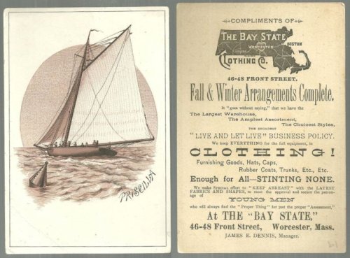 VICTORIAN TRADE CARD FOR BAY STATE CLOTHING WITH SAILBOAT