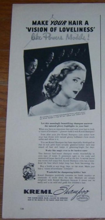 1947 MISS CAROLYN CROSS KREML SHAMPOO MAGAZINE ADVERTISMENT