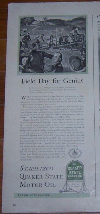 1941 QUAKER STATE MOTOR OIL MAGAZINE ADVERTISMENT