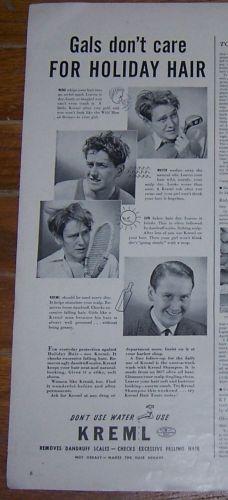 1941 KREML HOLIDAY HAIR MAGAZINE ADVERTISMENT