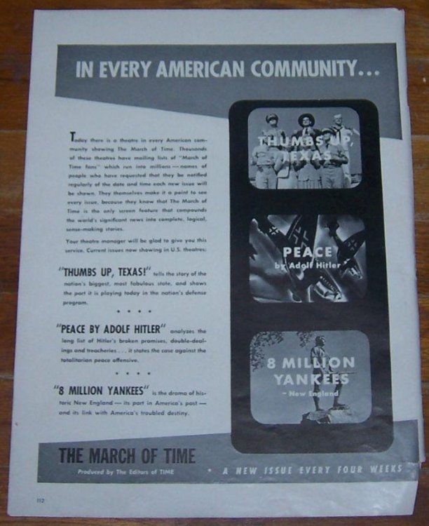 1941 MARCH OF TIME WORLD WAR II LIFE MAGAZINE ADVERTISEMENT