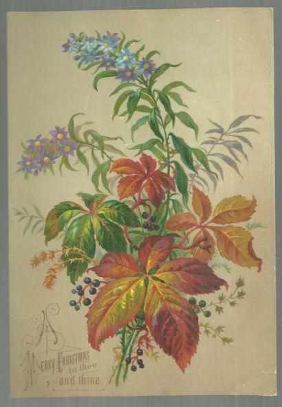 VICTORIAN MERRY CHRISTMAS CARD WITH LEAFY BOUQUET