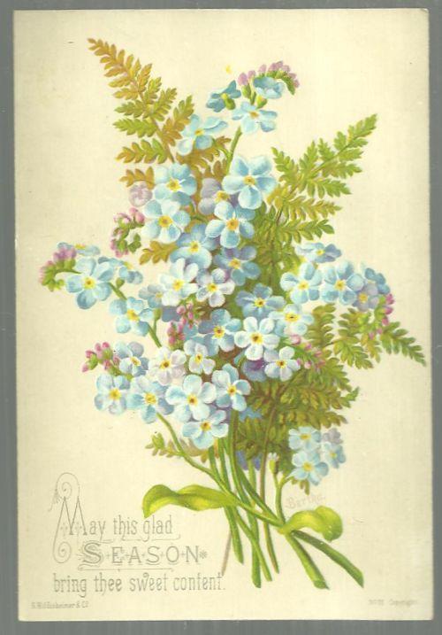 VICTORIAN CHRISTMAS CARD WITH BLUE FLORAL BOUQUET