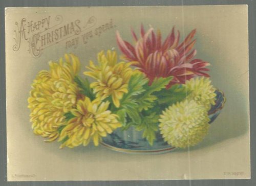 VICTORIAN S. HILDESHEIMER CHRISTMAS CARD WITH FLORAL BOUQUET