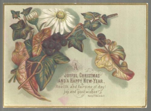 VICTORIAN CHRISTMAS CARD WITH LEAVES AND FLOWERS