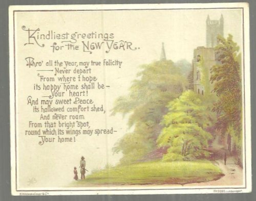 VICTORIAN NEW YEAR CARD WITH CASTLE AND LANDSCAPE
