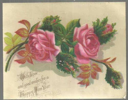 VICTORIAN NEW YEAR CARD WITH PINK ROSES