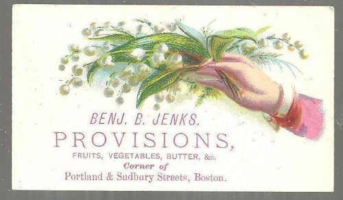 VICTORIAN TRADE CARD FOR BENJ. B. JENKS PROVISIONS, BOSTON