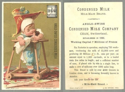 VICTORIAN TRADE CARD FOR ANGLO-SWISS CONDENSED MILK WITH BAL MASQUE