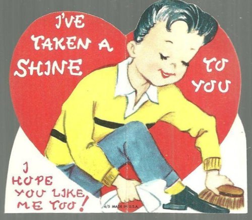 VINTAGE VALENTINE WITH BOY SHINING SHOES